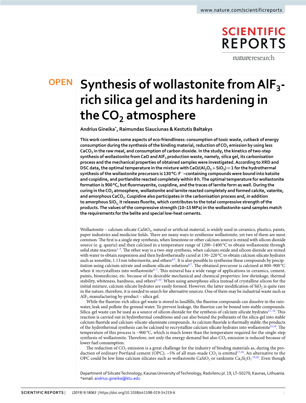 Synthesis of Wollastonite from Alf3-Rich Silica Gel and Its