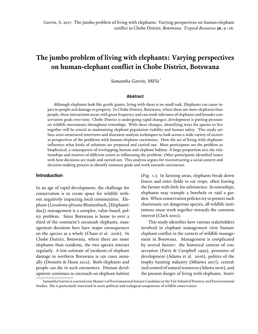 Varying Perspectives on Human-Elephant Conflict in Chobe District, Botswana