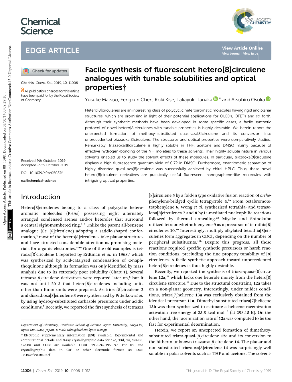 Facile Synthesis of Fluorescent Hetero[8]Circulene Analogues With