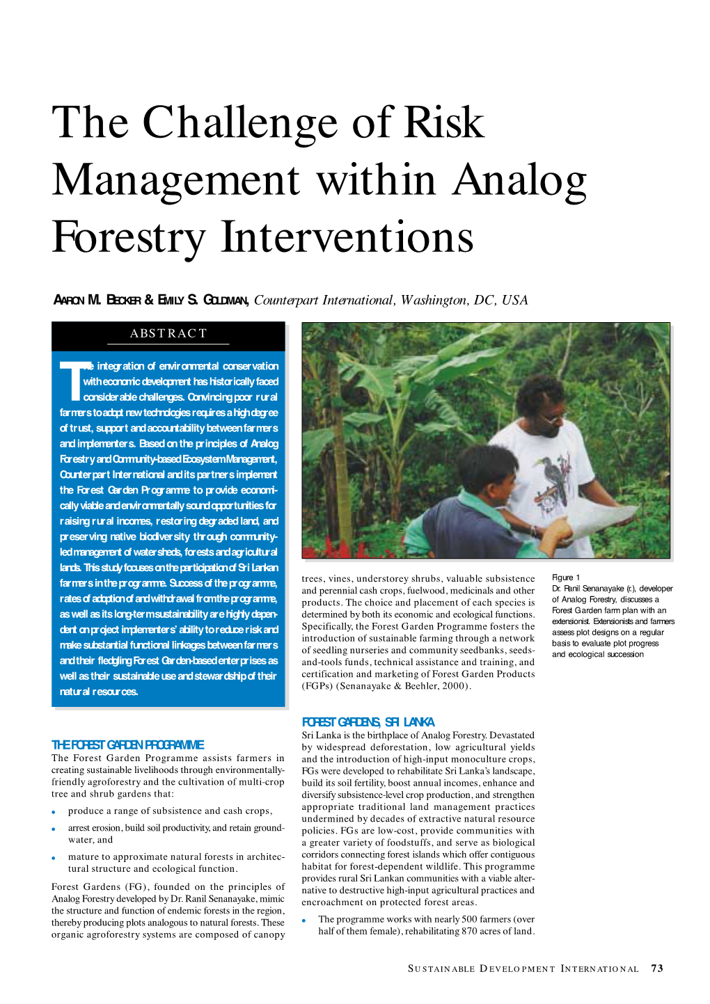 Risk Management and Analog Forestry