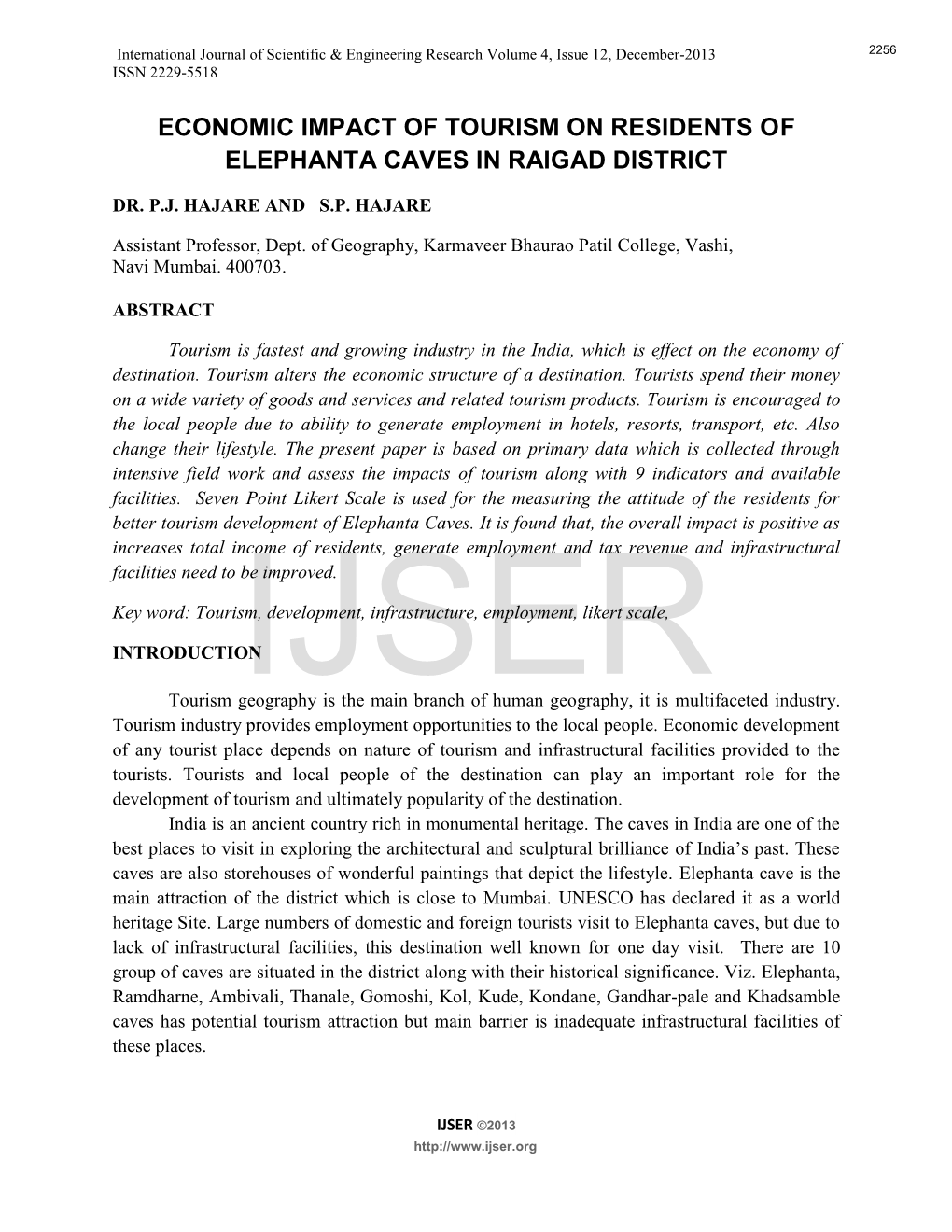 Economic Impact of Tourism on Residents of Elephanta Caves in Raigad District