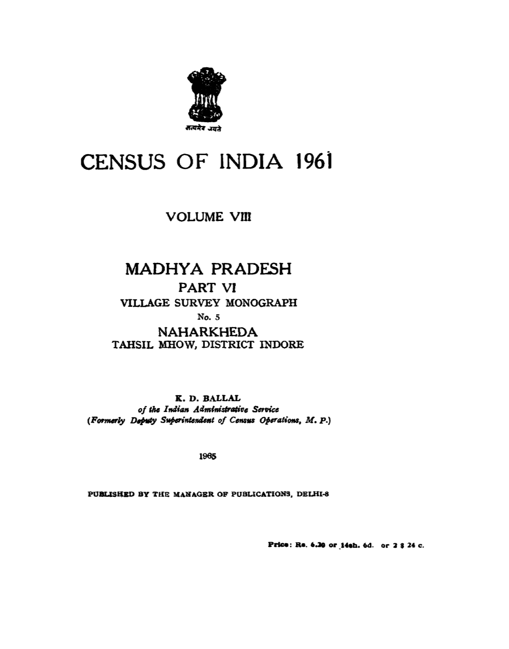 Village Survey Monograph, No-5 Naharkheda, Part VI, Vol-VII