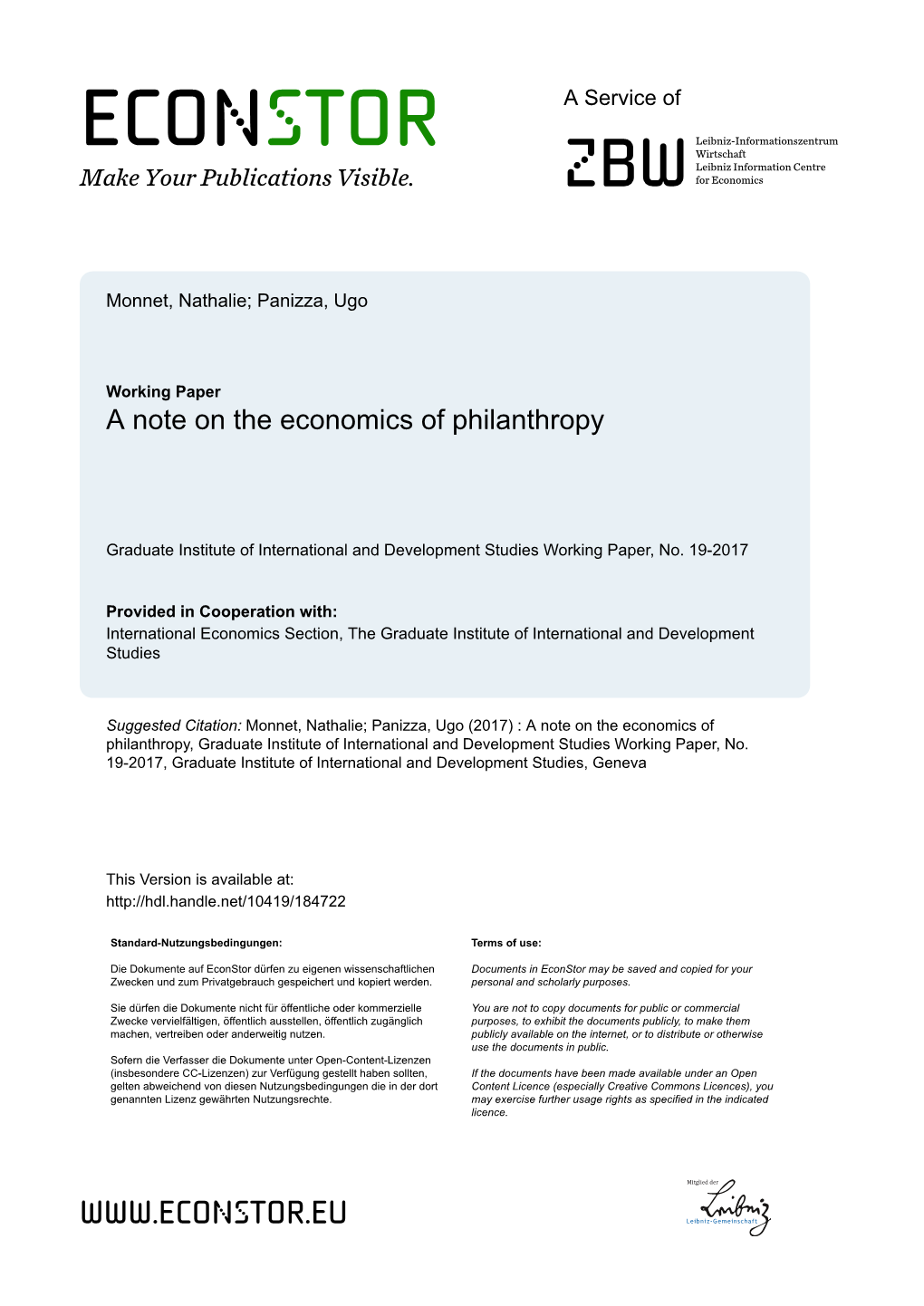 A Note on the Economics of Philanthropy