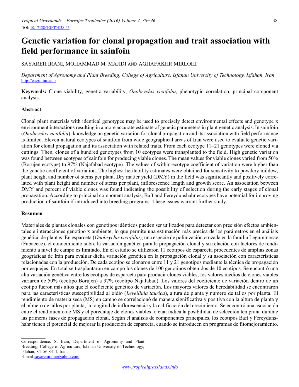 Genetic Variation for Clonal Propagation and Trait Association with Field Performance in Sainfoin