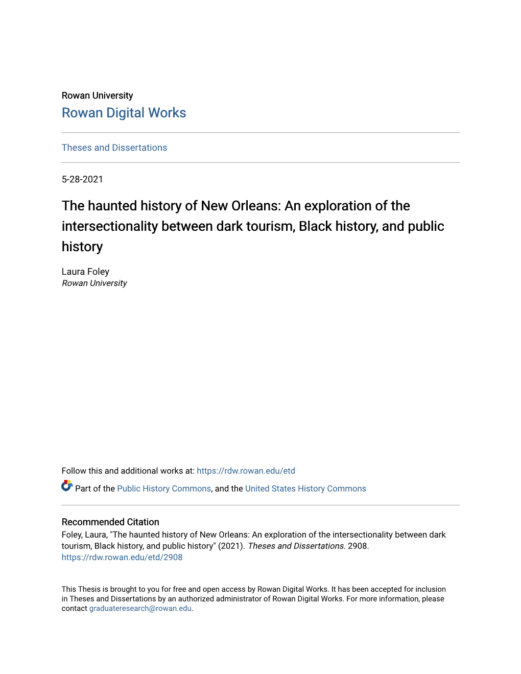 The Haunted History of New Orleans: an Exploration of the Intersectionality Between Dark Tourism, Black History, and Public History