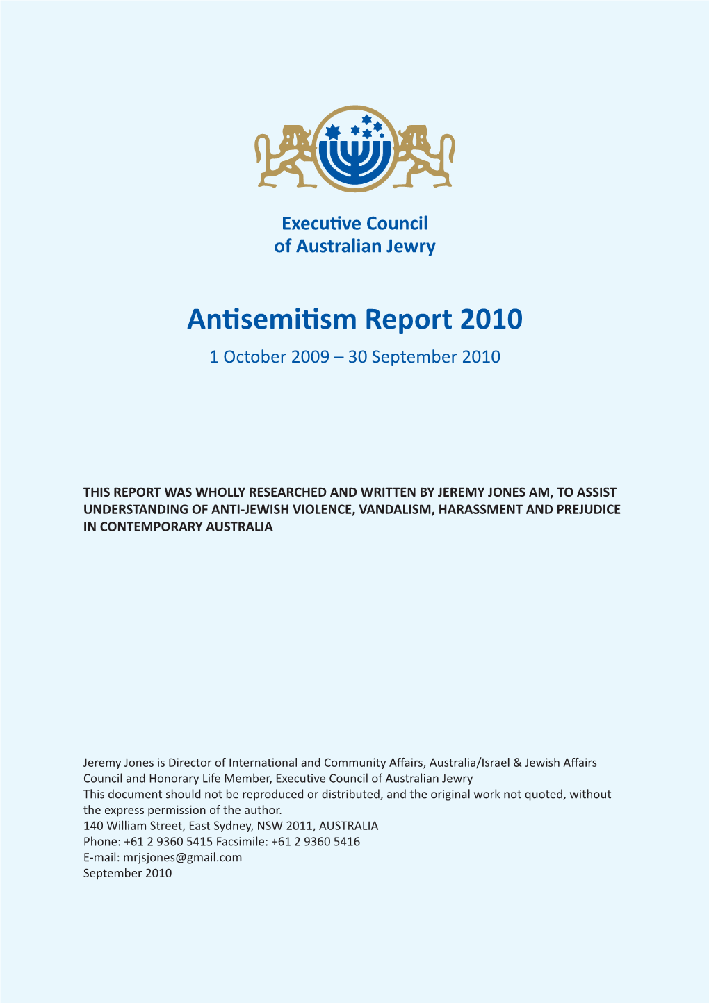 Antisemitism Report 2010 1 October 2009 – 30 September 2010