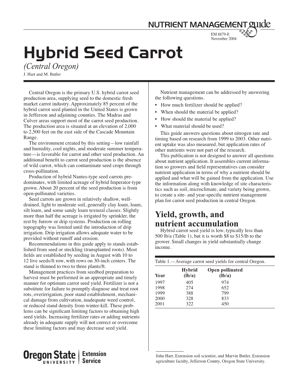 Hybrid Seed Carrot (Central Oregon) J