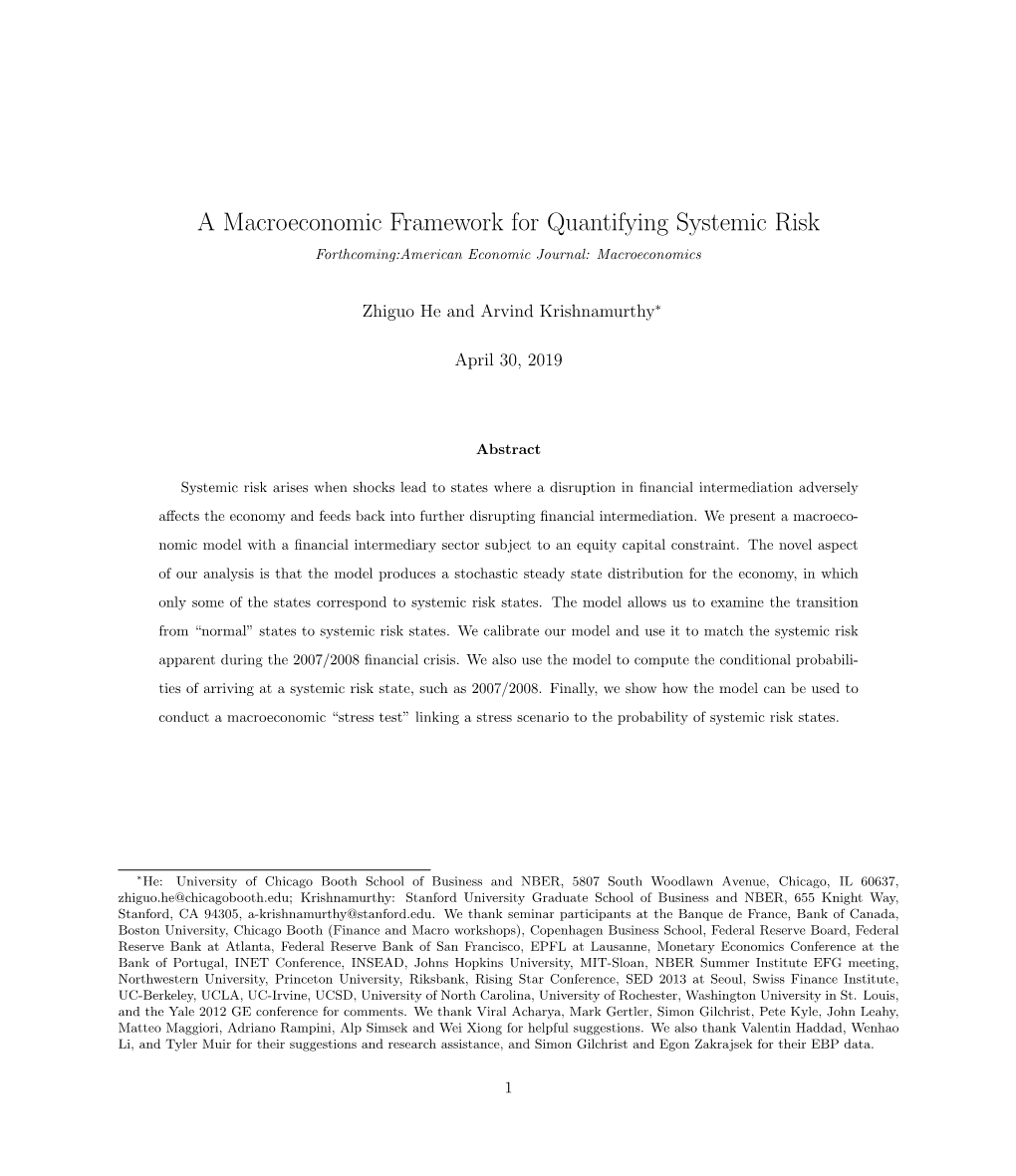 A Macroeconomic Framework for Quantifying Systemic Risk Forthcoming:American Economic Journal: Macroeconomics