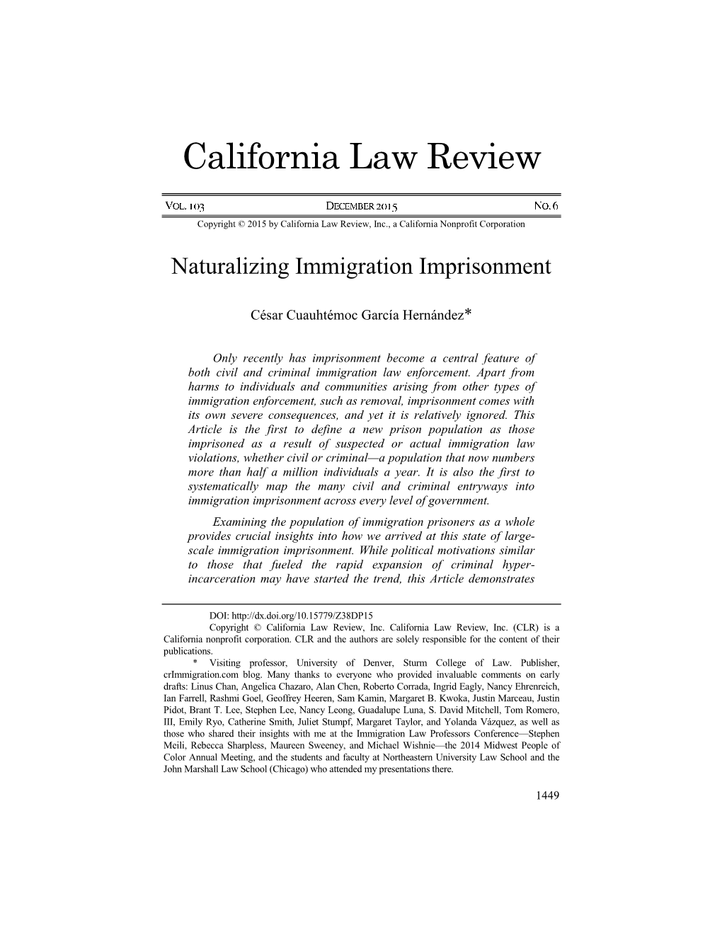 Naturalizing Immigration Imprisonment