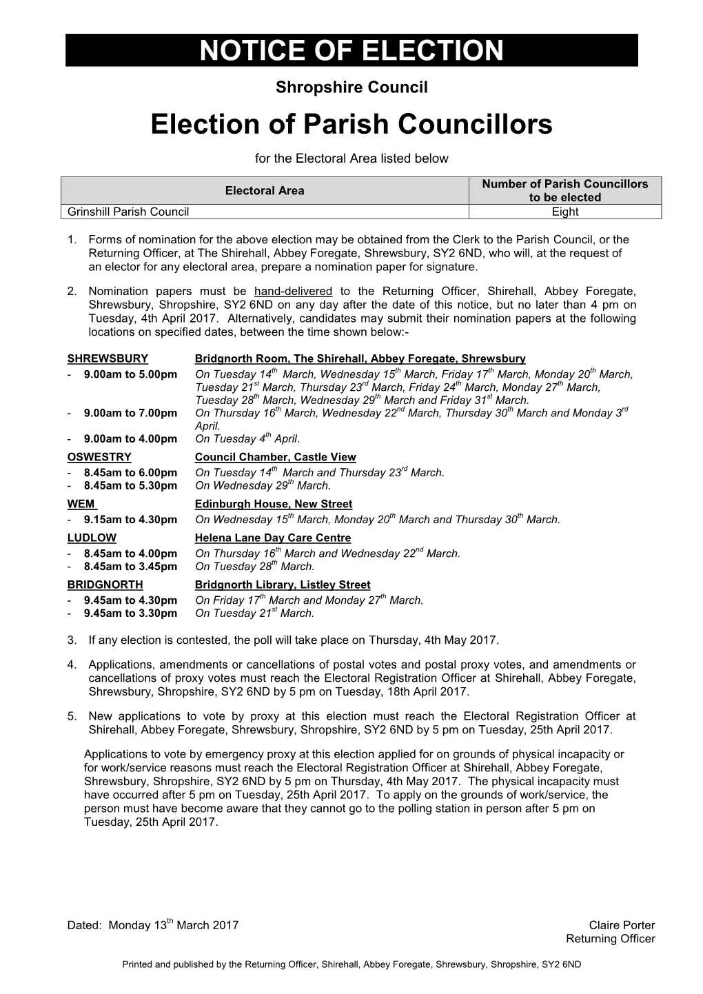 Notice of Election Double Column