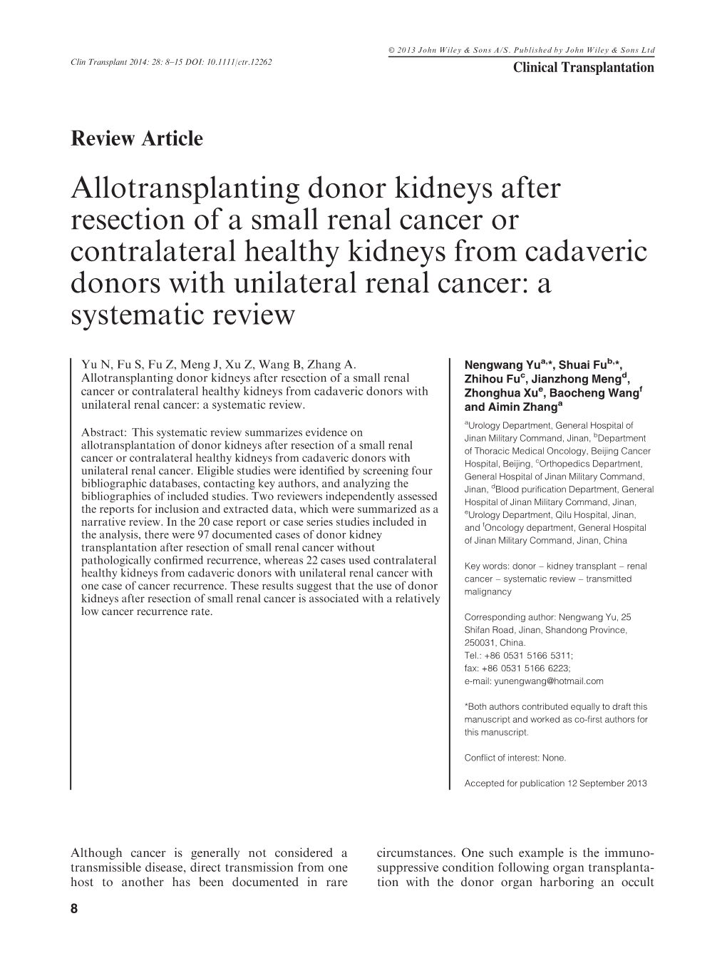 Allotransplanting Donor Kidneys After Resection of a Small Renal Cancer Or