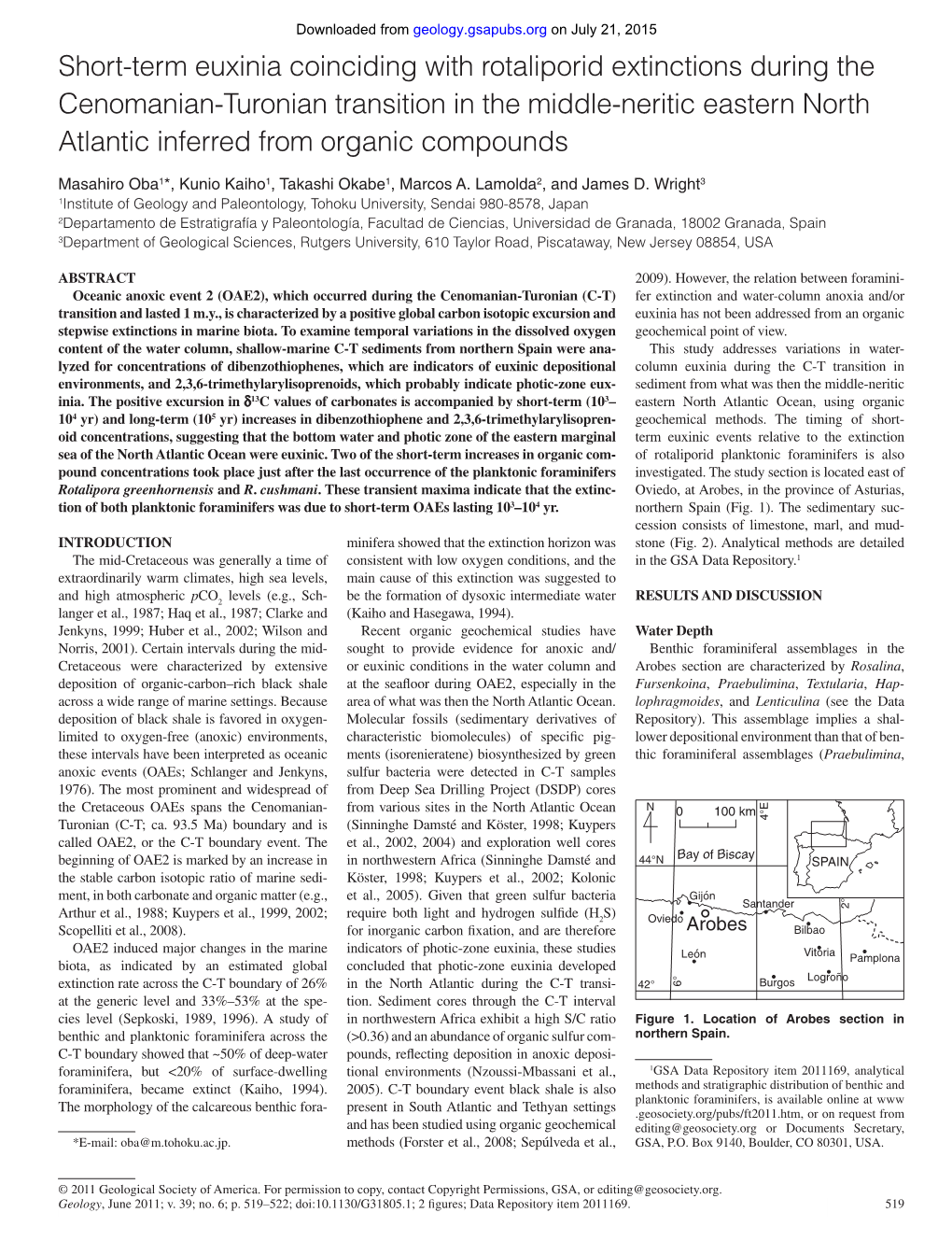 Short-Term Euxinia Coinciding with Rotaliporid Extinctions During the Cenomanian-Turonian Transition in the Middle-Neritic Easte