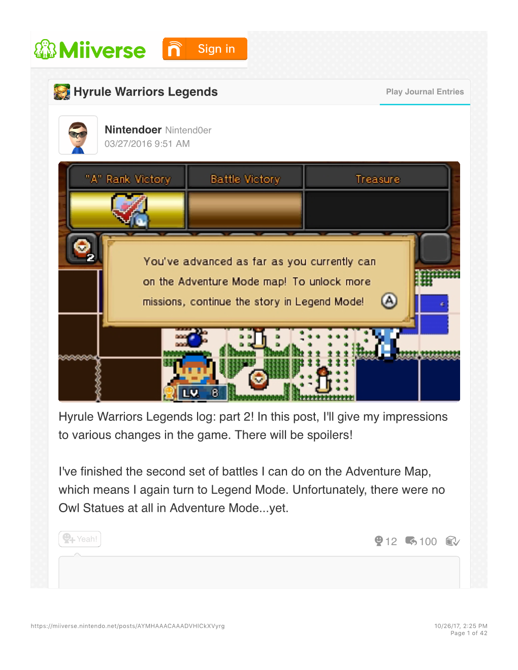 Hyrule Warriors Legends Play Journal Entries