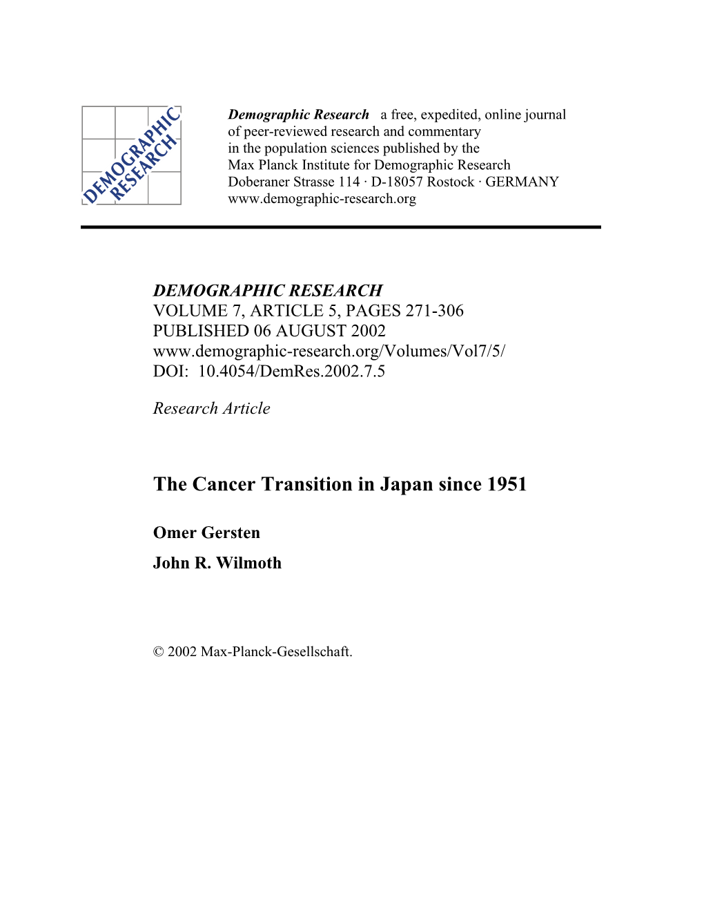 The Cancer Transition in Japan Since 1951