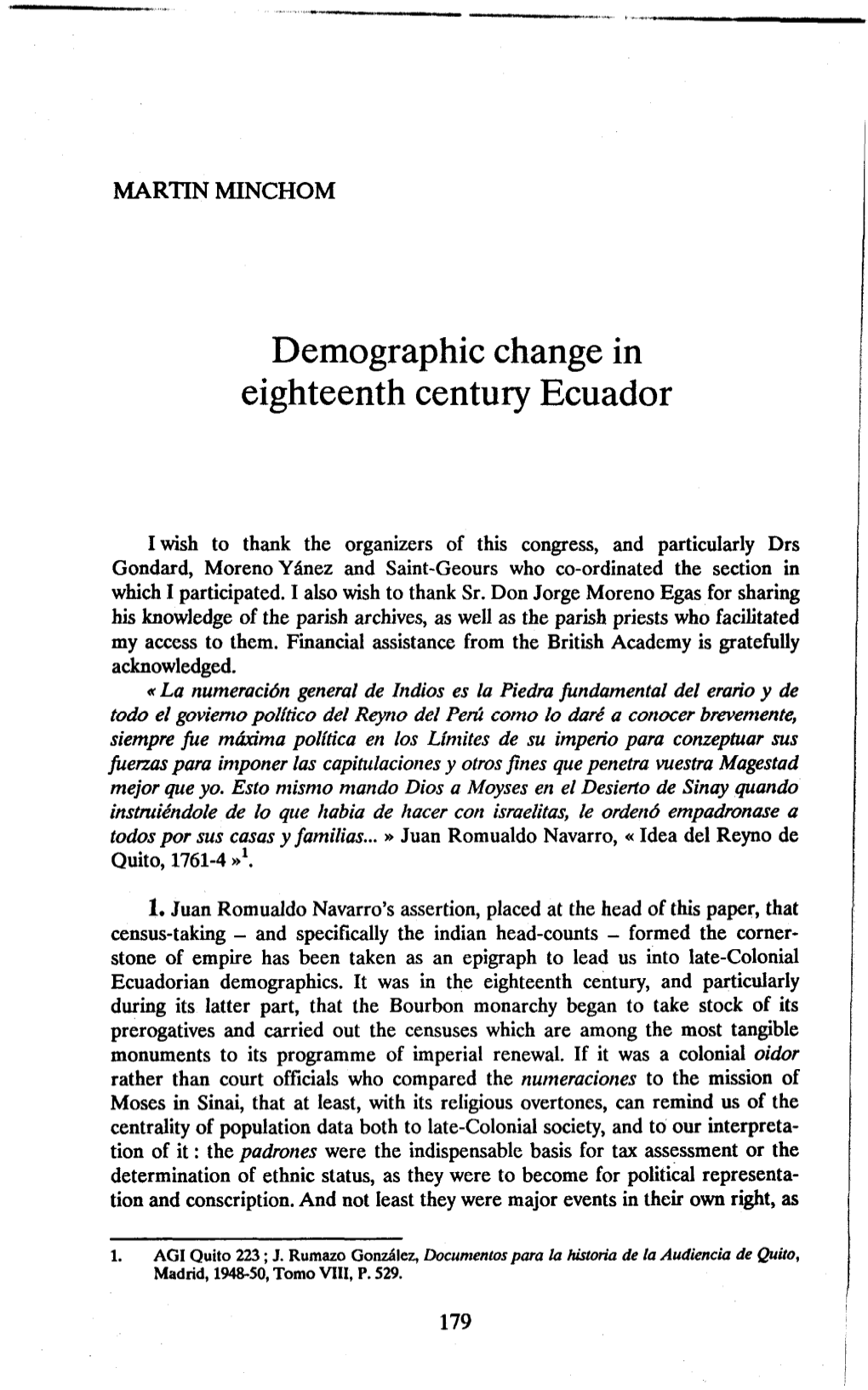 Demographic Change in Eighteenth Century Ecuador