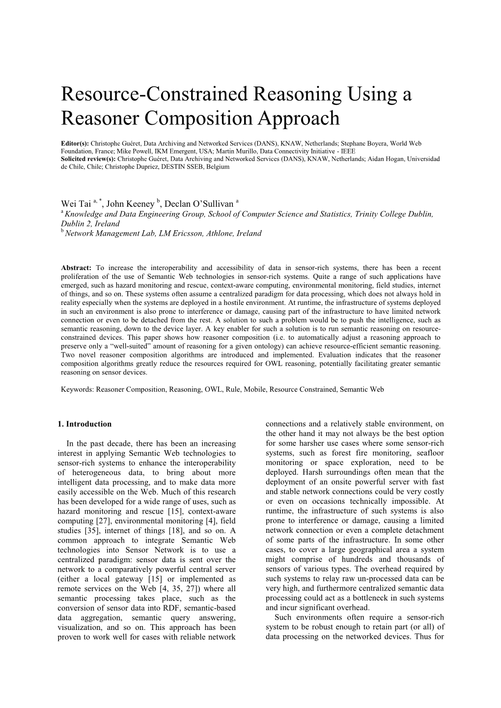 Resource-Constrained Reasoning Using a Reasoner Composition Approach