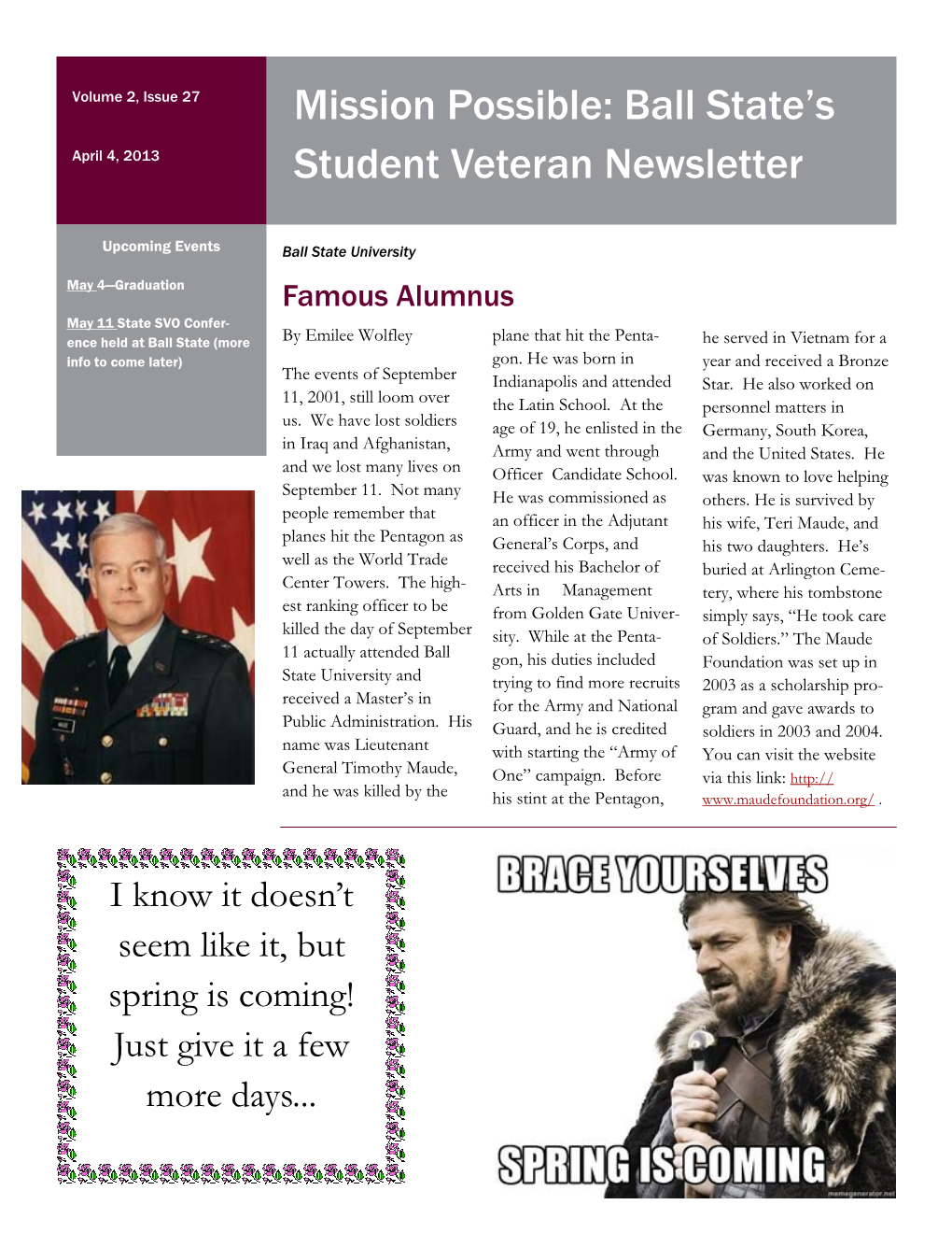 Mission Possible: Ball State's Student Veteran Newsletter