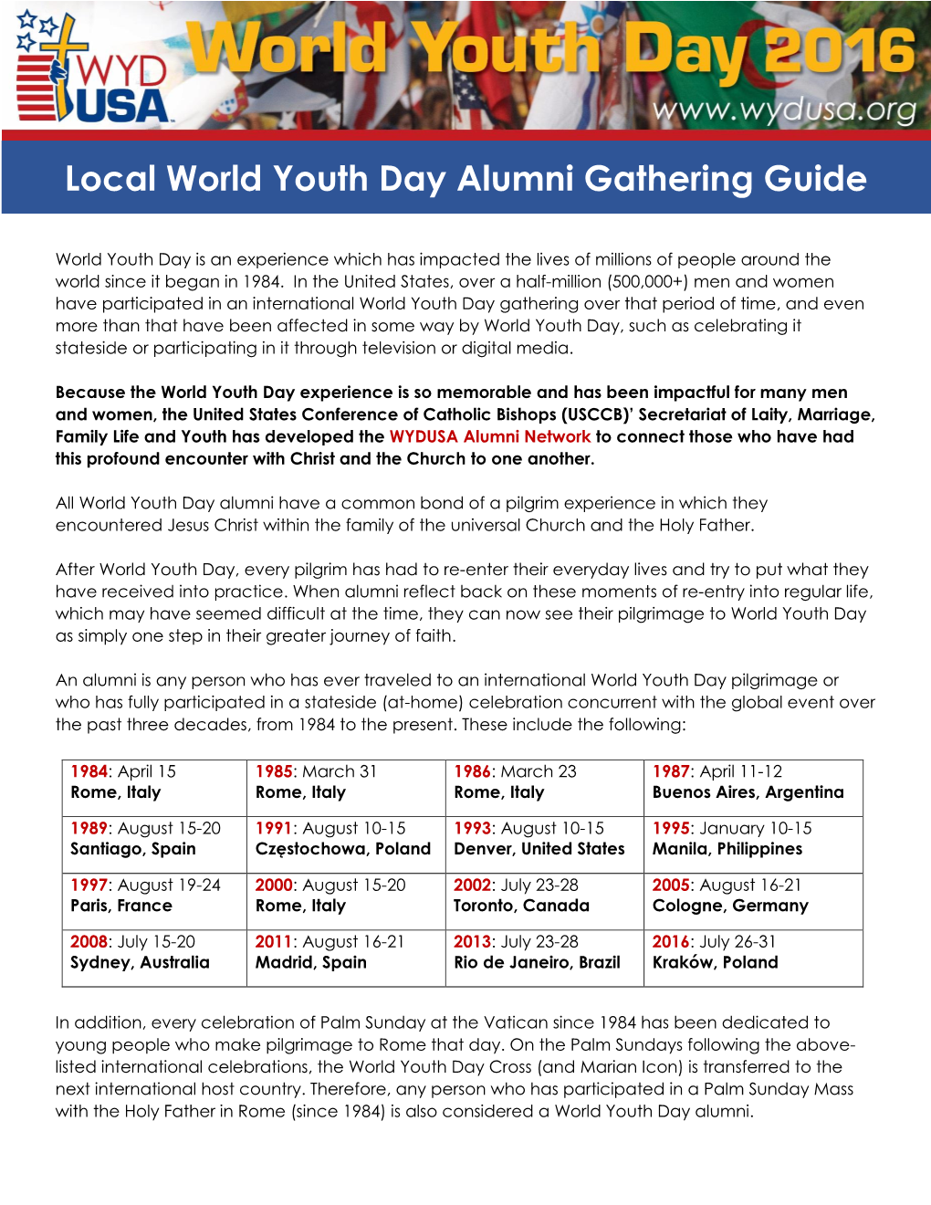Local World Youth Day Alumni Gathering Guide