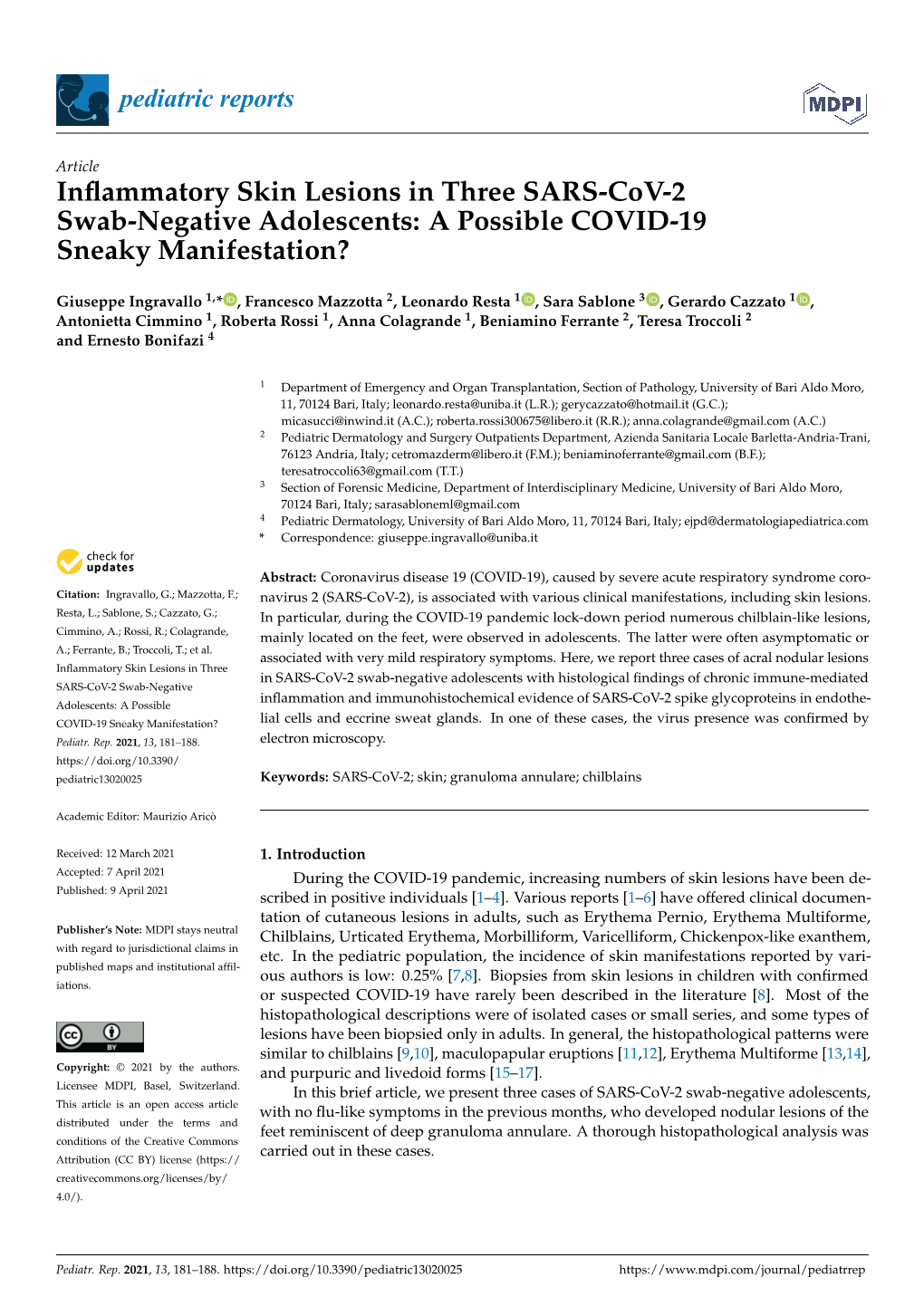 Inflammatory Skin Lesions in Three SARS-Cov-2 Swab-Negative