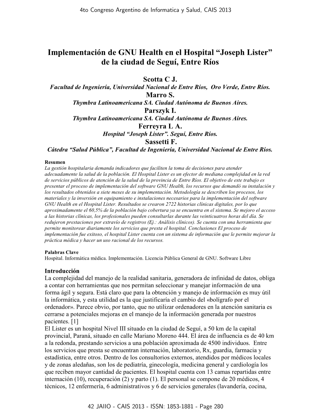 Implementación De GNU Health En El Hospital “Joseph Lister” De La Ciudad De Seguí, Entre Ríos