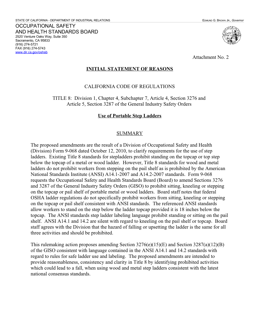 STATE of CALIFORNIA - DEPARTMENT of INDUSTRIAL RELATIONS Edmund G. Brown Jr., Governor s6