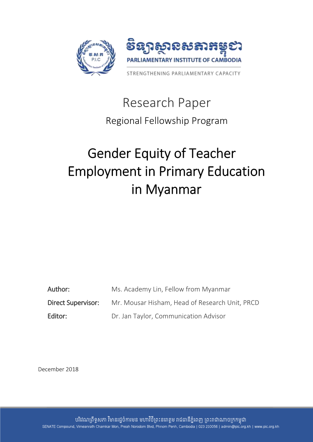 20190204 Gender Equity of Teacher Employment in Primary Education