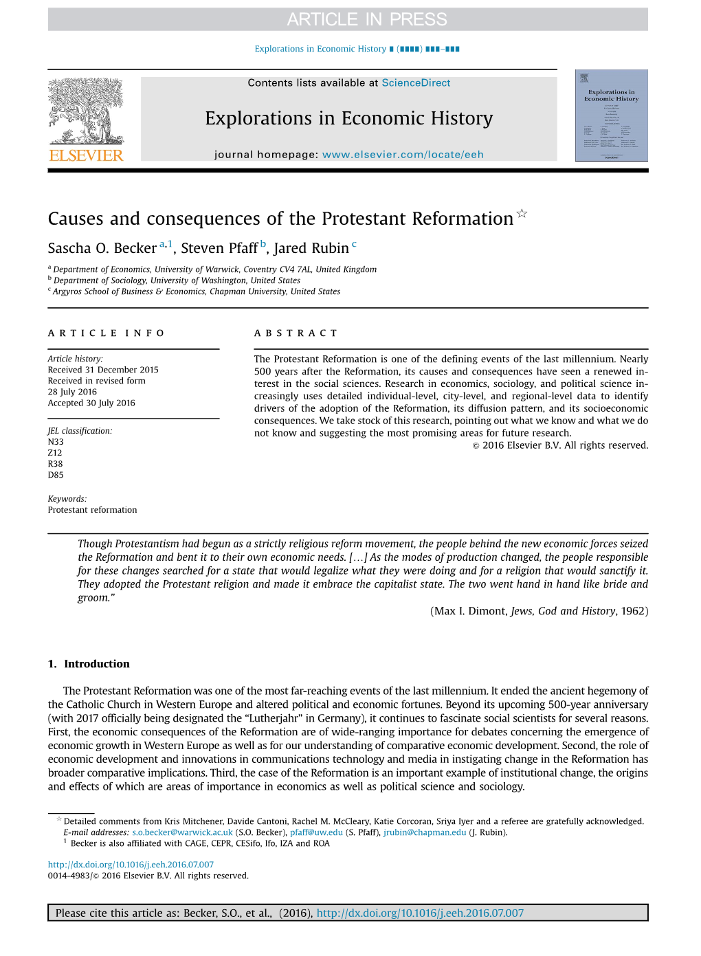 Causes and Consequences of the Protestant Reformation$