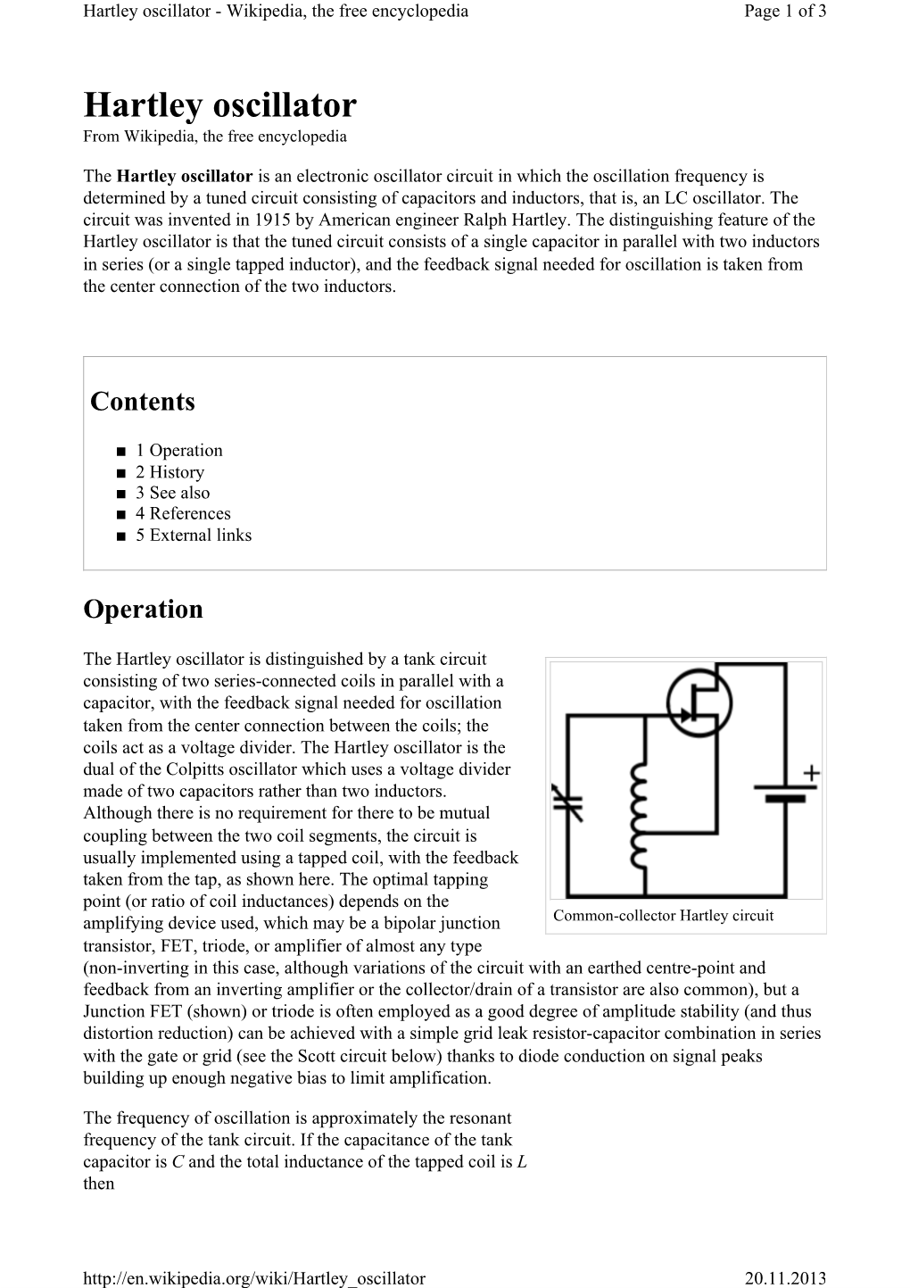 Hartley Oscillator - Wikipedia, the Free Encyclopedia Page 1 of 3