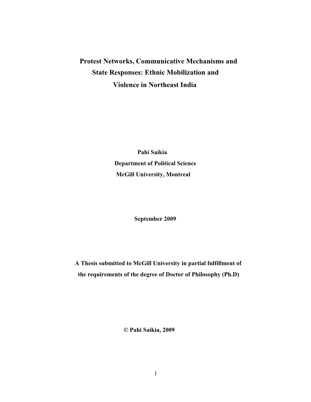 Protest Networks, Communicative Mechanisms and State Responses: Ethnic Mobilization and Violence in Northeast India
