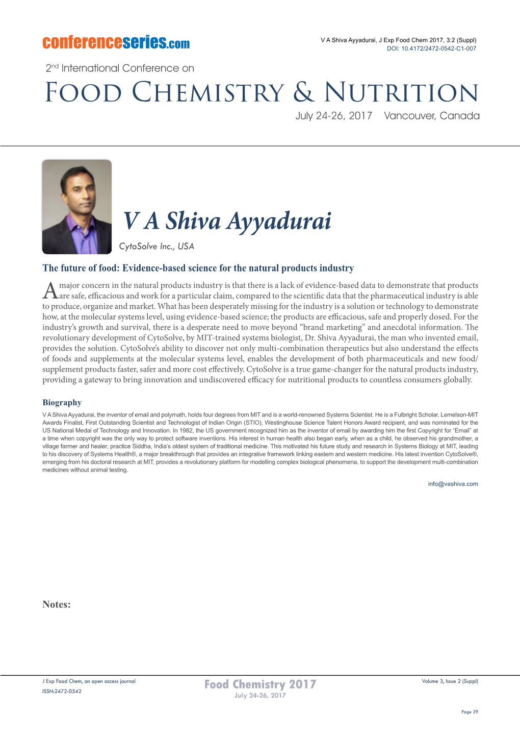 Food Chemistry & Nutrition V a Shiva Ayyadurai