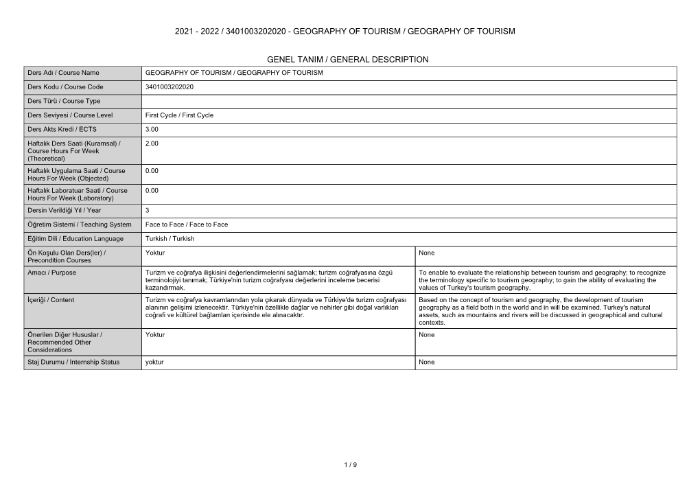 202020 - Geography of Tourism / Geography of Tourism