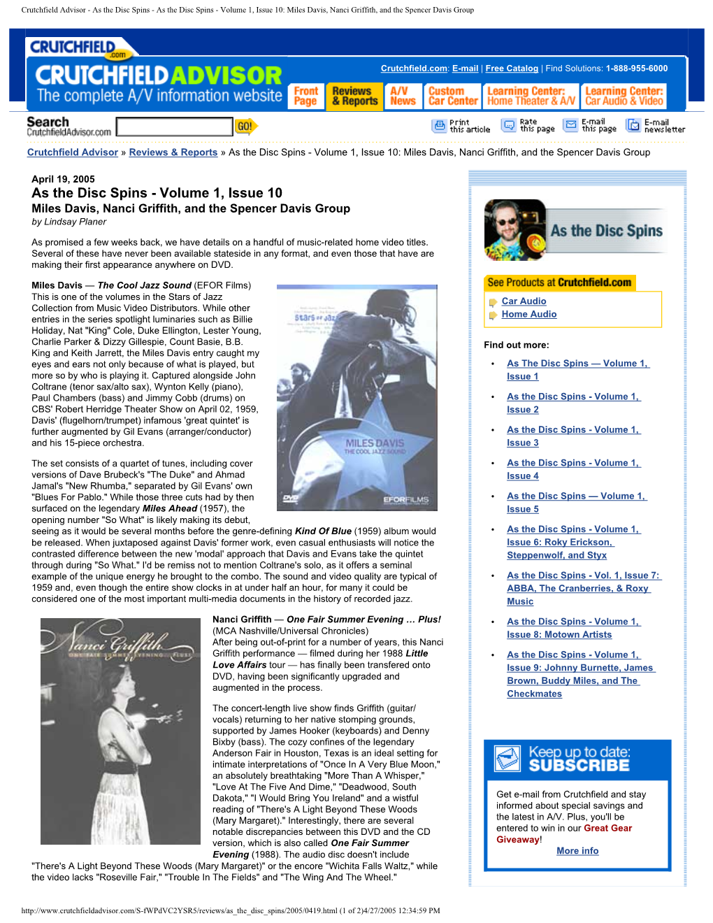 Crutchfield Advisor - As the Disc Spins - As the Disc Spins - Volume 1, Issue 10: Miles Davis, Nanci Griffith, and the Spencer Davis Group