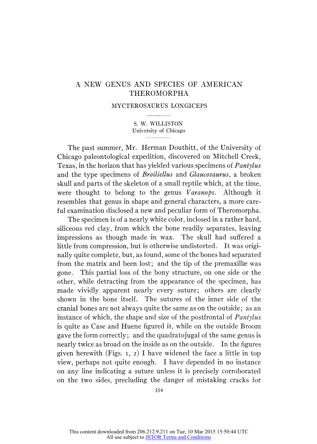 A NEW GENUS and SPECIES of AMERICAN THEROMORPHA The