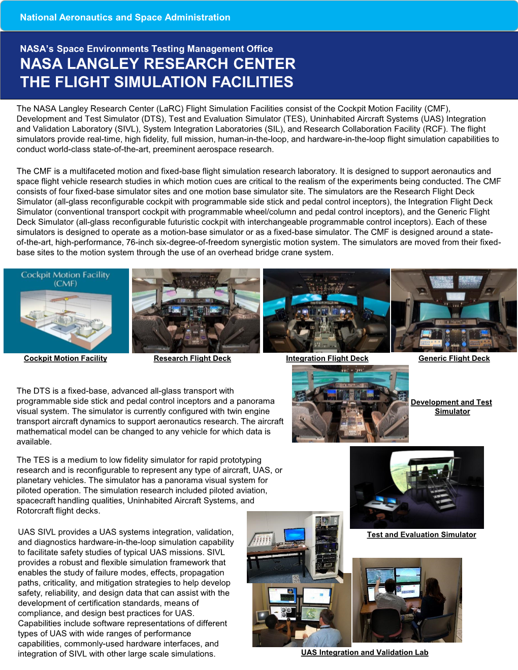 Nasa Langley Research Center the Flight Simulation Facilities