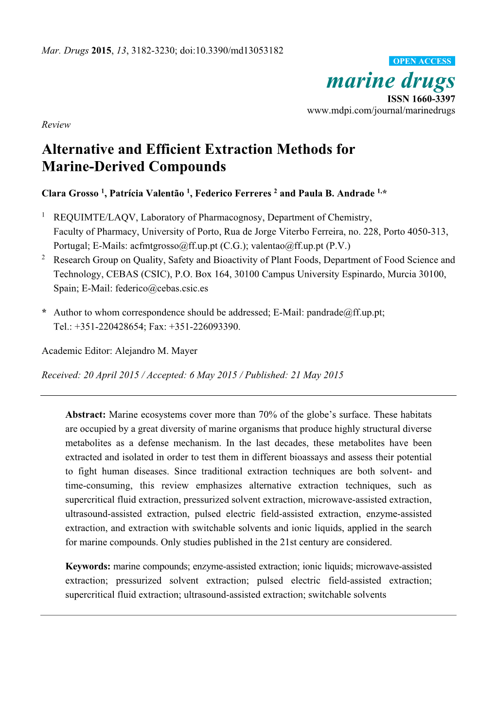 Alternative and Efficient Extraction Methods for Marine-Derived Compounds