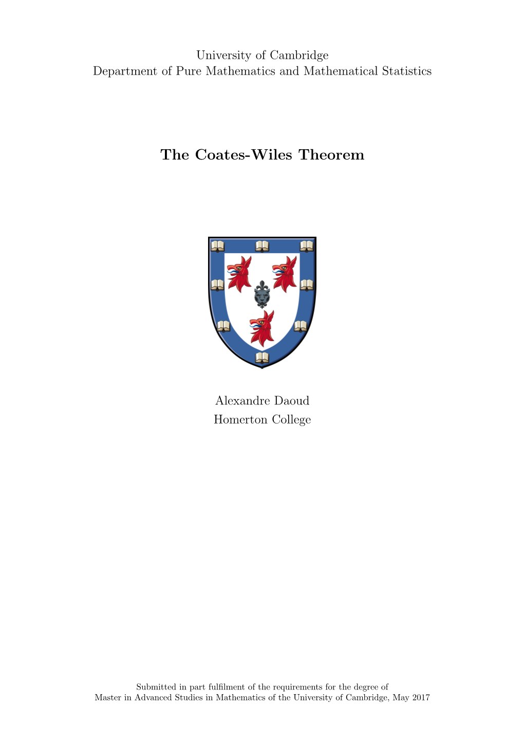 The Coates-Wiles Theorem