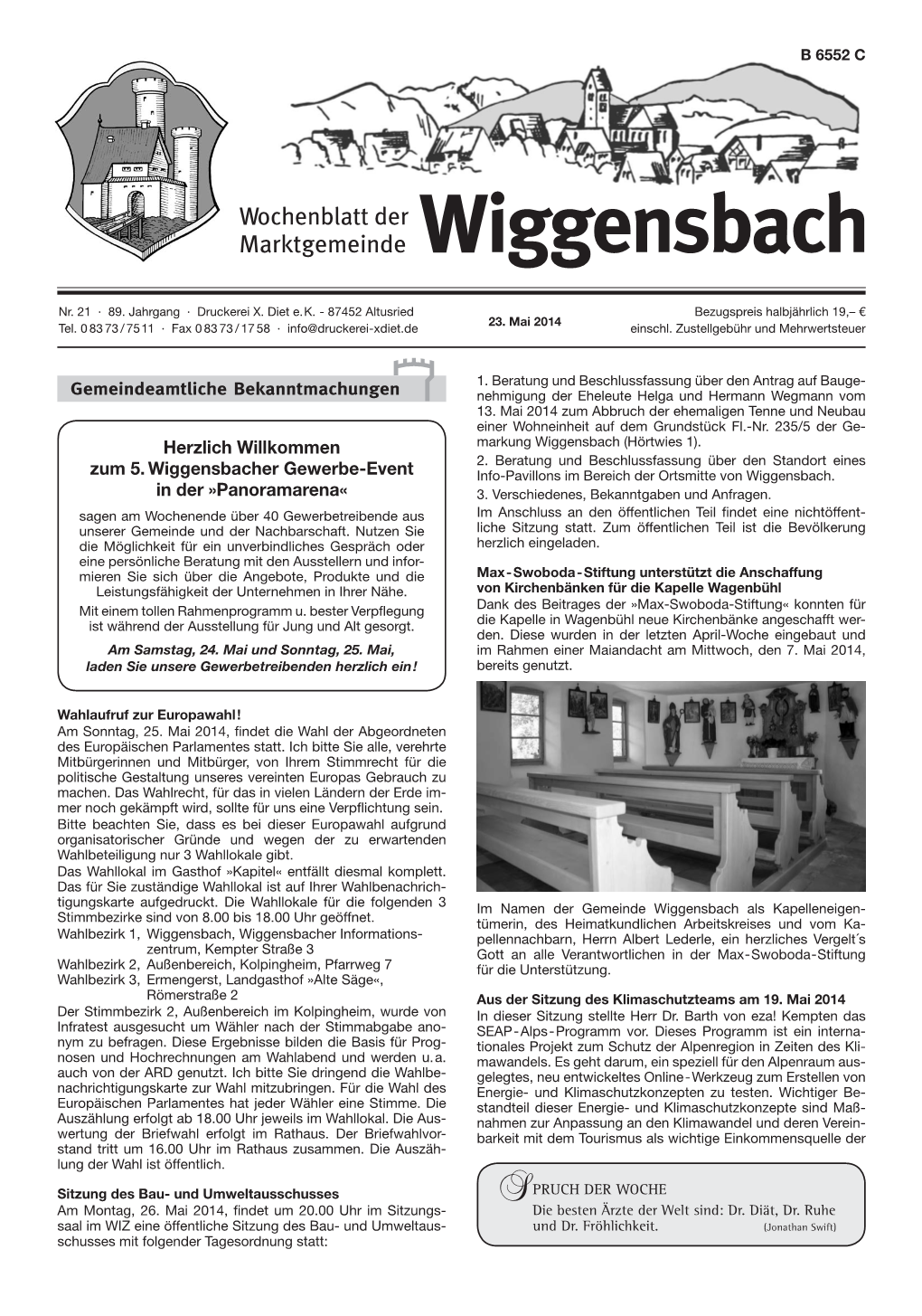 Wochenblatt Der Marktgemeinde Wiggensbach