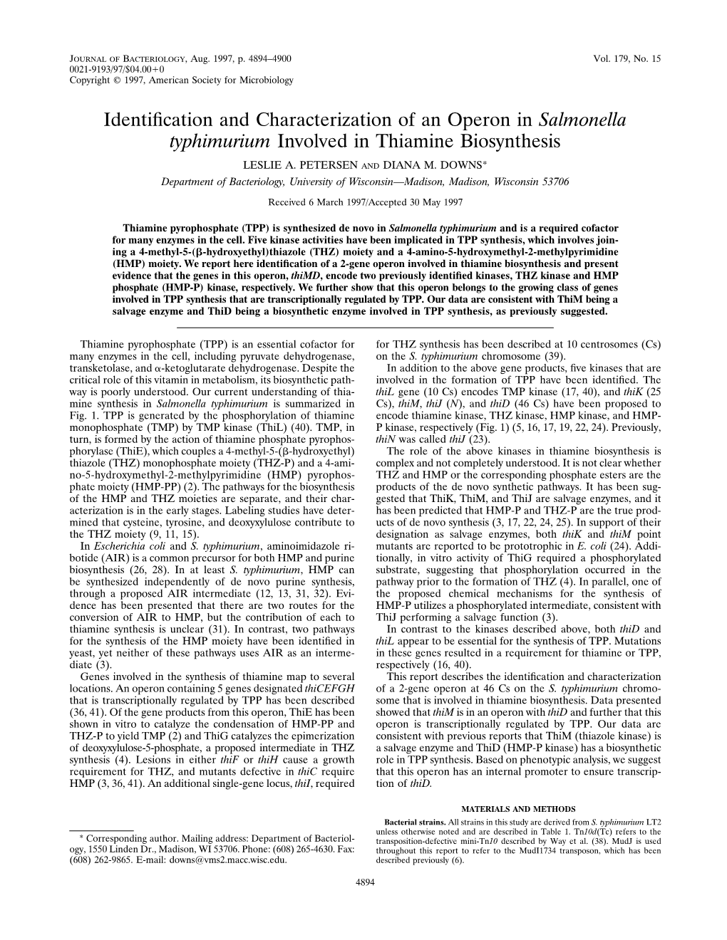 Identification and Characterization of an Operon in Salmonella