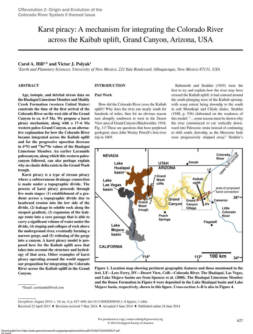 Karst Piracy: a Mechanism for Integrating the Colorado River Across the Kaibab Uplift, Grand Canyon, Arizona, USA