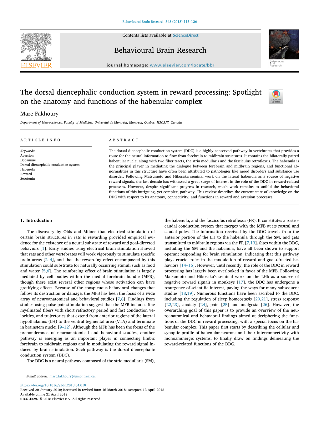 The Dorsal Diencephalic Conduction System in Reward Processing: Spotlight on the Anatomy and Functions of the Habenular Complex