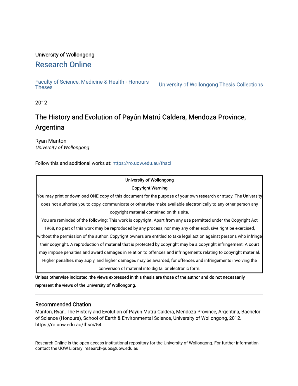 The History and Evolution of Payún Matrú Caldera, Mendoza Province, Argentina