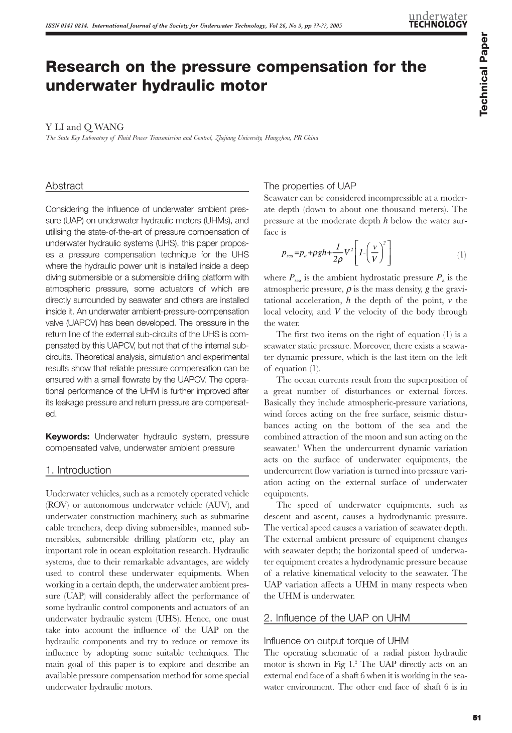 Research on the Pressure Compensation for the Underwater