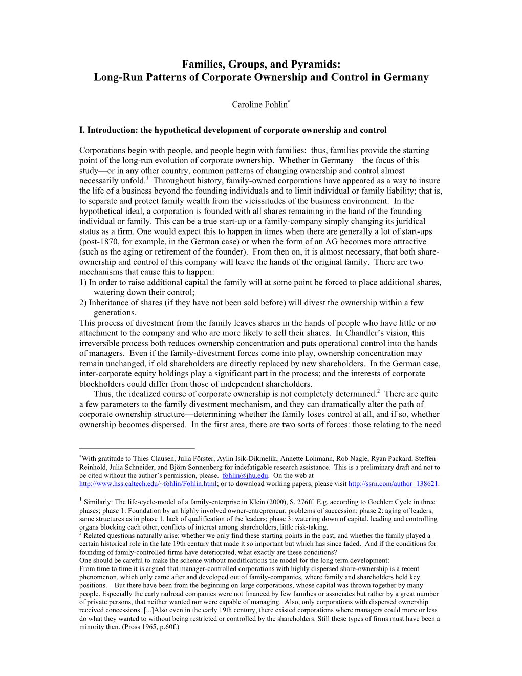 Long-Run Patterns of Corporate Ownership and Control in Germany