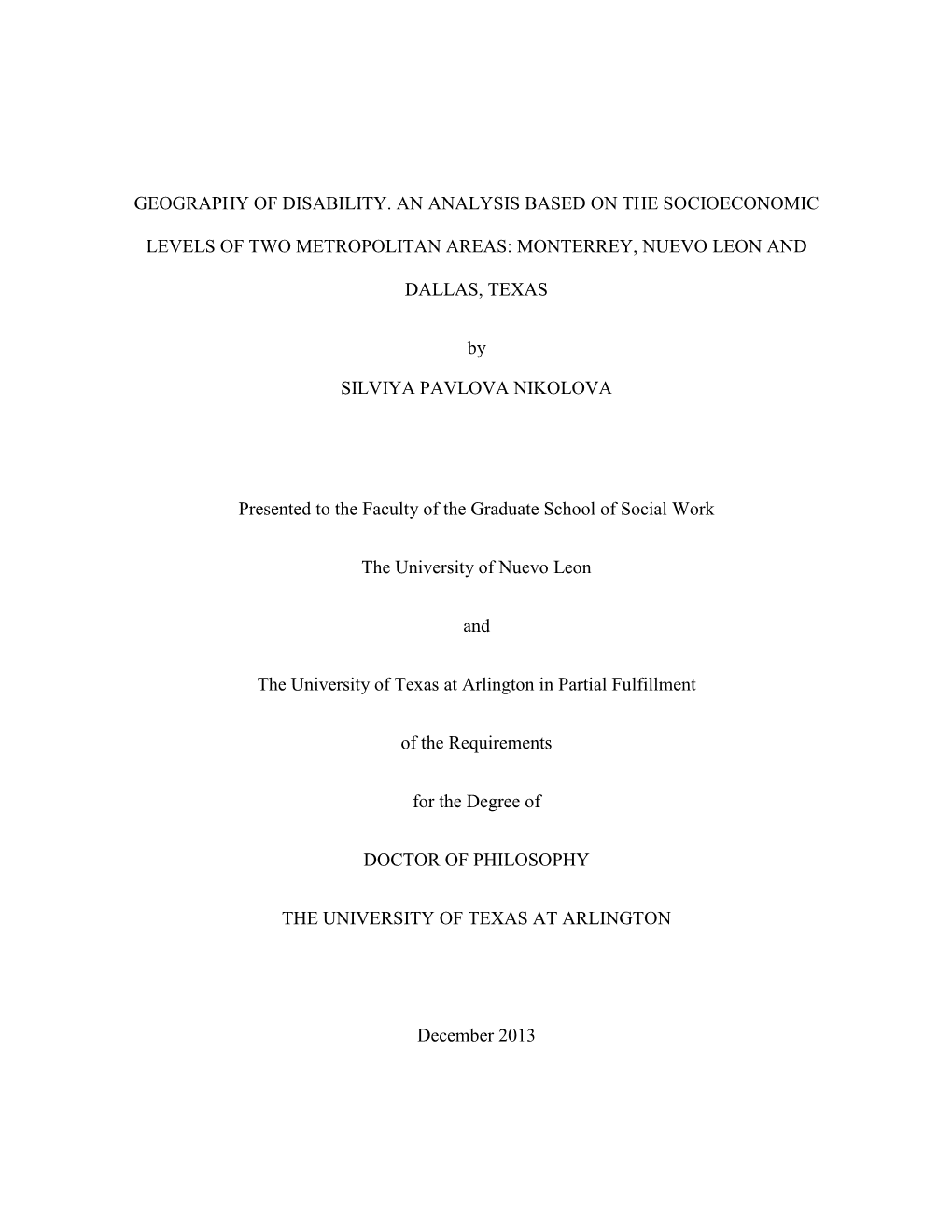 Geography of Disability. an Analysis Based on the Socioeconomic