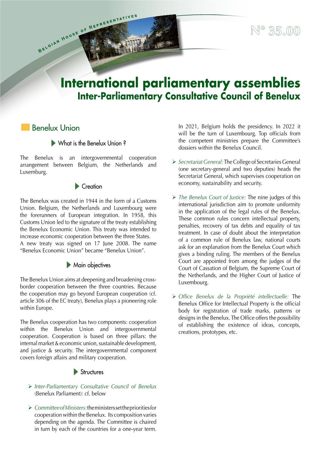 N° 35.00 International Parliamentary Assemblies