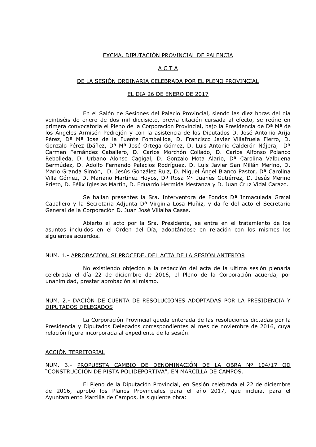 Acta Del Pleno Ordinario Del 26 De Enero De