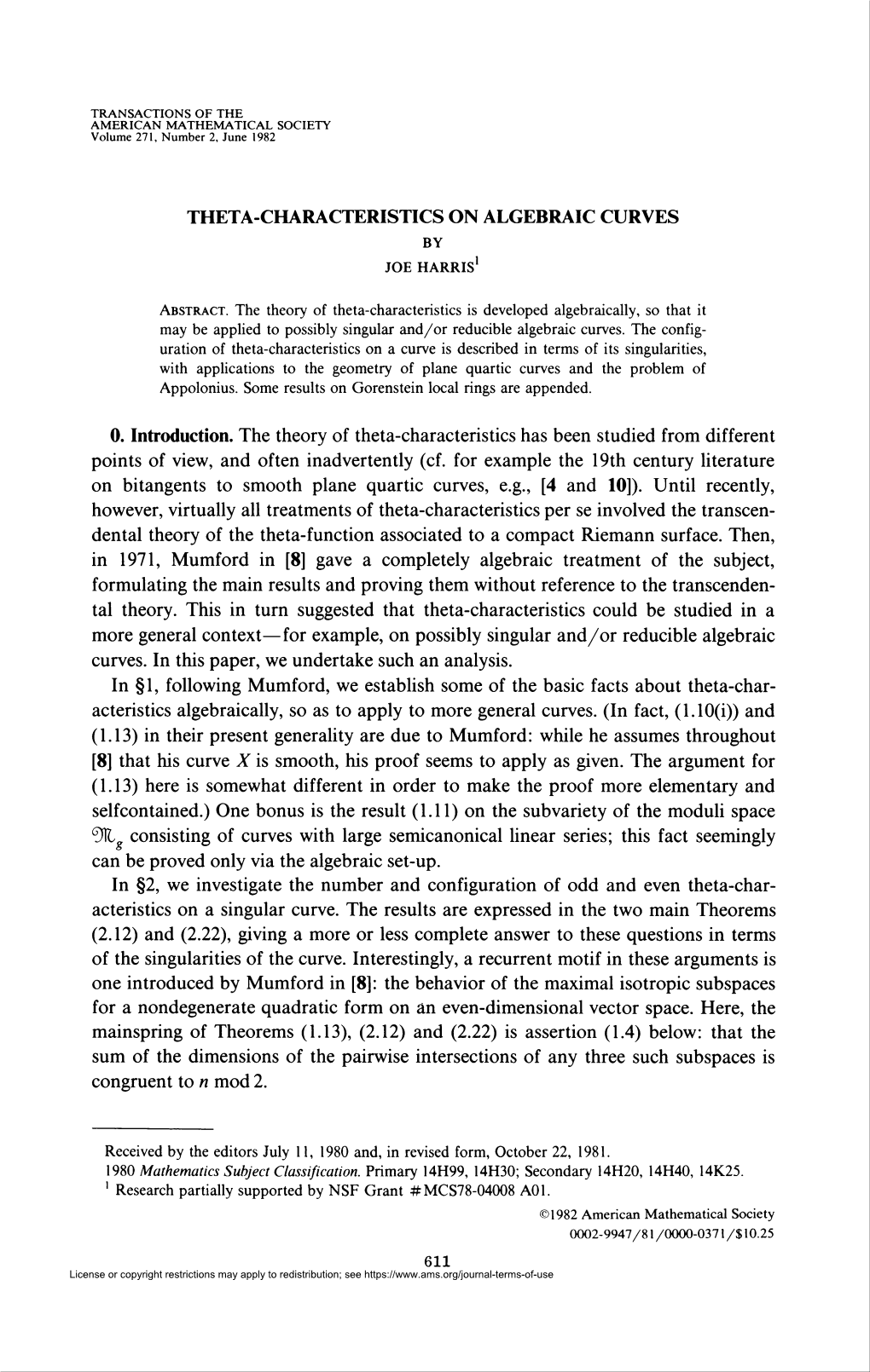 Theta-Characteristics on Algebraic Curves 613