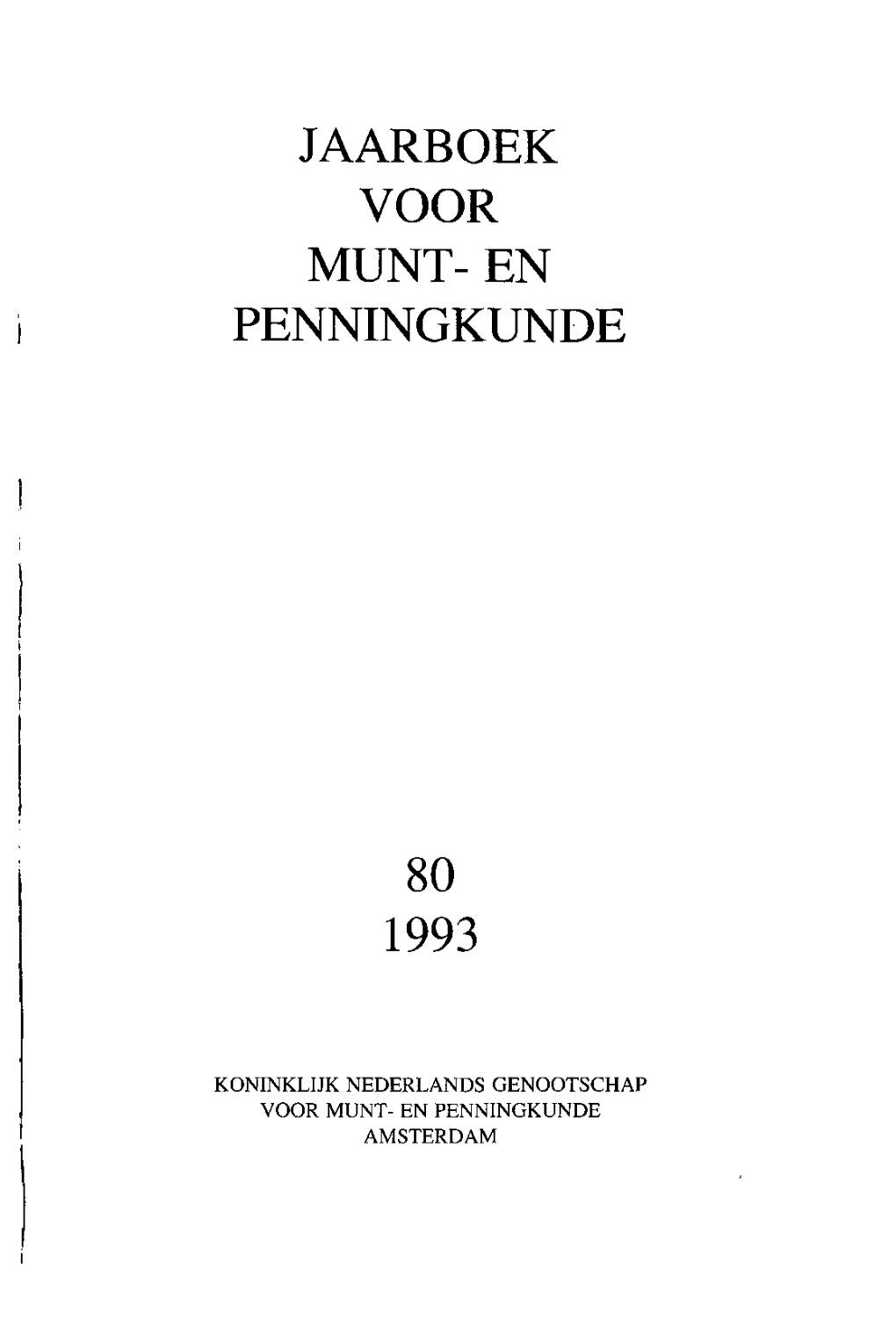 Jaarboek Voor Munt- En Penningkunde 80 1993