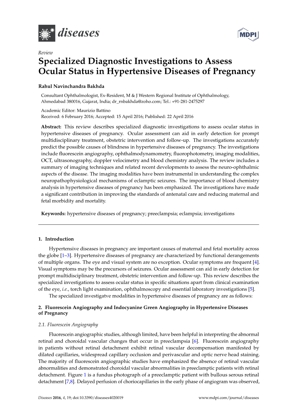 Specialized Diagnostic Investigations to Assess Ocular Status in Hypertensive Diseases of Pregnancy