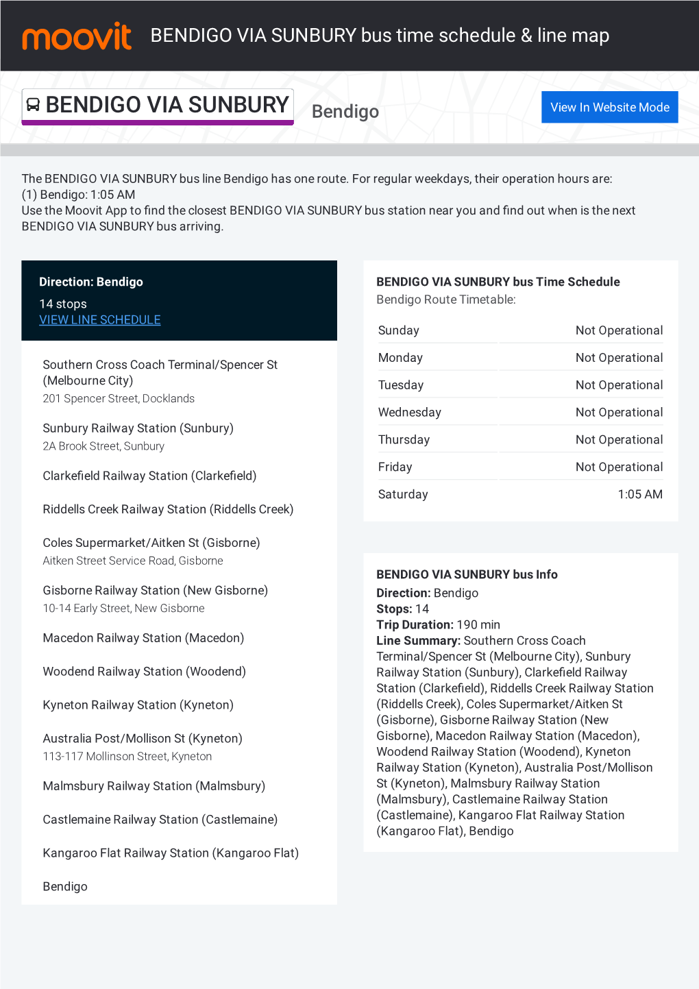 BENDIGO VIA SUNBURY Bus Time Schedule & Line Route